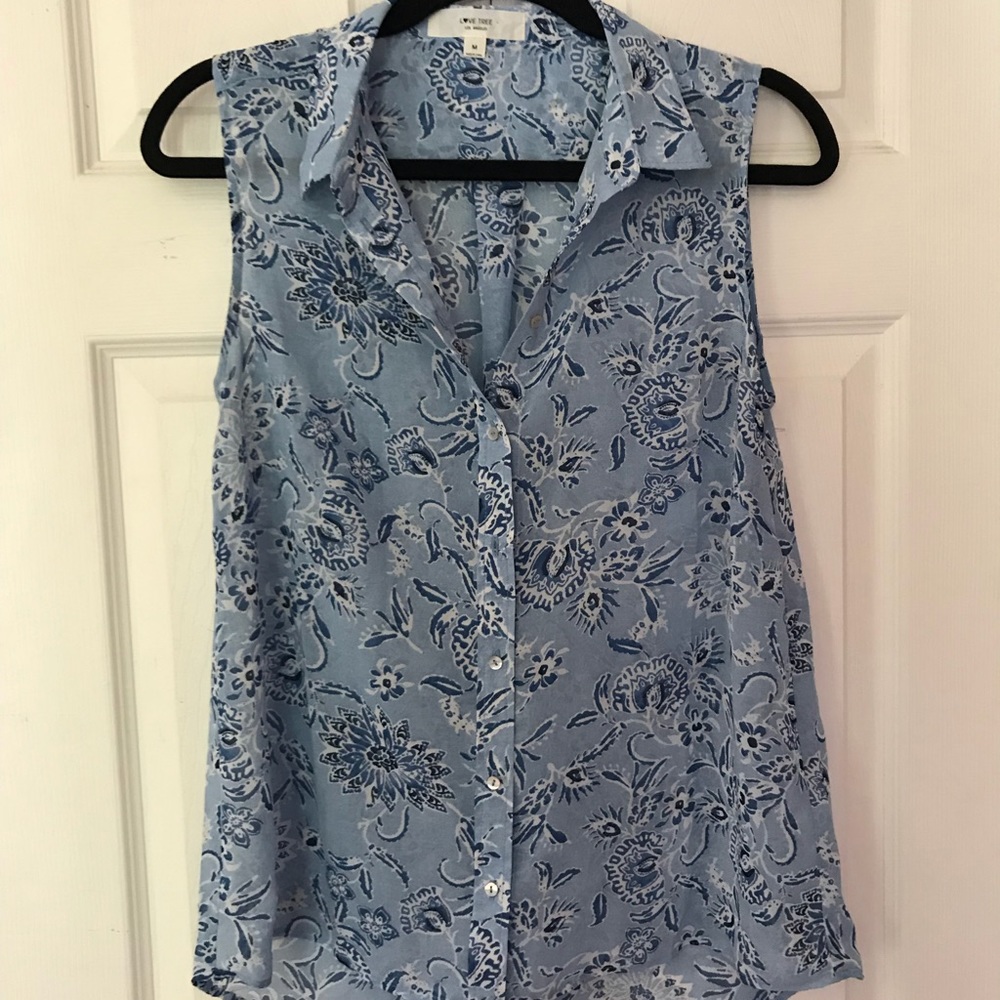 Blue Flowery Buttoned Tank Top